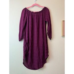 Malia Mills Purple Off The Shoulder Cotton Viscose Shift Dress Medium Made in NY